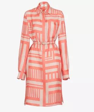 Salmon pink printed silk dress 